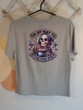 Gray Short Sleeve Tee with Purple & Blue Skeleton Graphic